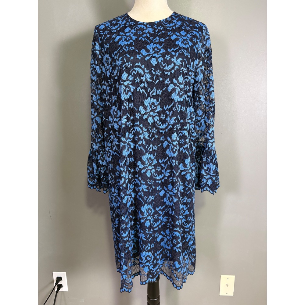 Ganni Flynn Lace Dress 40 US 8/10 Fluted Sleeve Shift Maximalist Party Retro - Picture 2 of 9